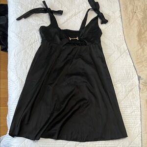 Elegant Black Satin Dress with Bow Straps